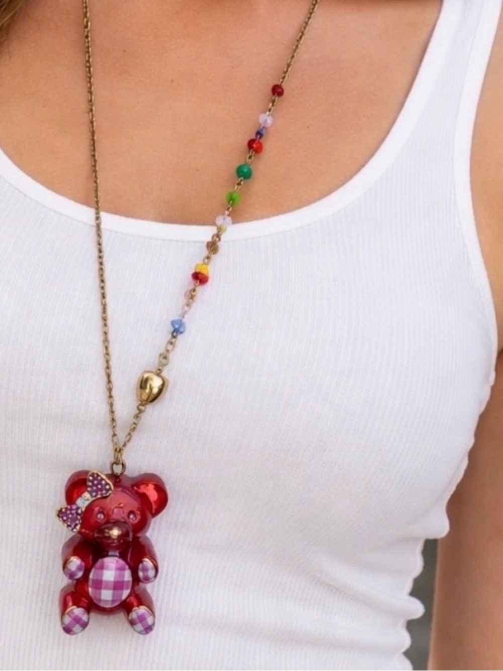 Betsey Johnson Red Gingham Candyland Collection Gummy Bear Pendant Necklace